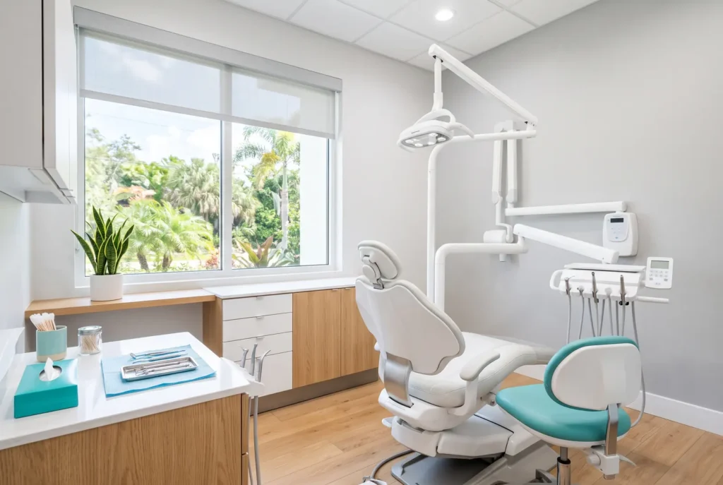 Sillón dental cómodo en un consultorio luminoso de Winter Haven donde se hacen endodoncias el mismo día