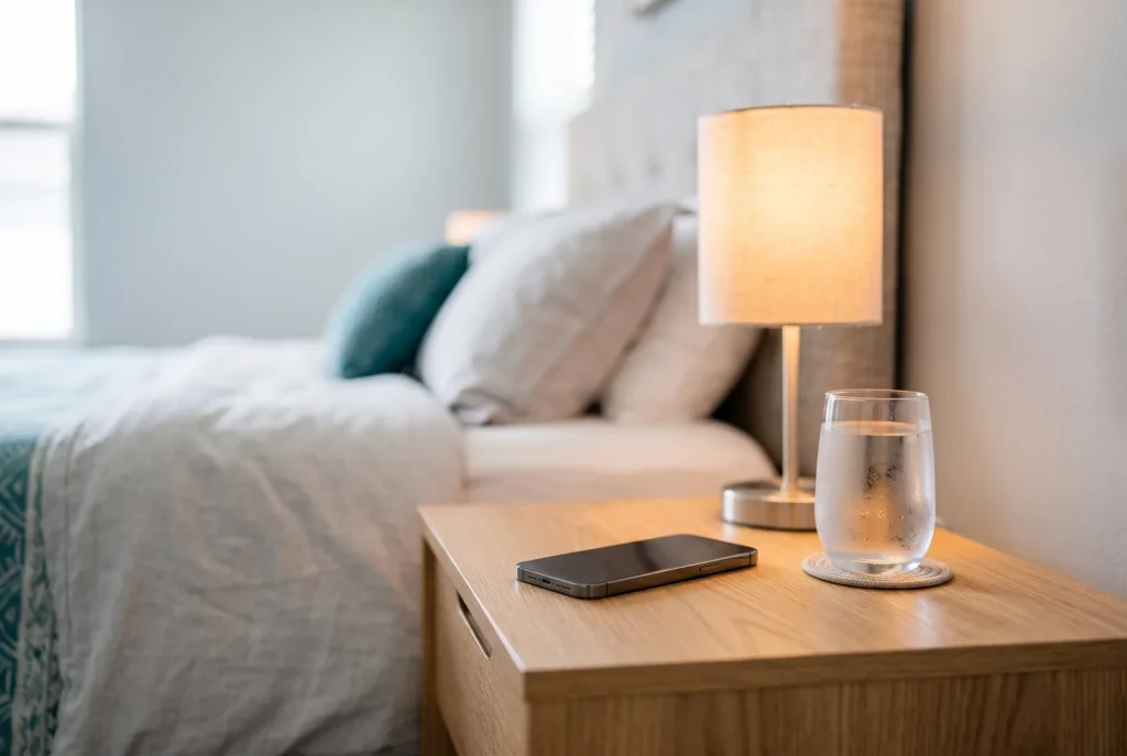 Phone on a nightstand at night, ready to call the 24/7 emergency dental line in Winter Haven